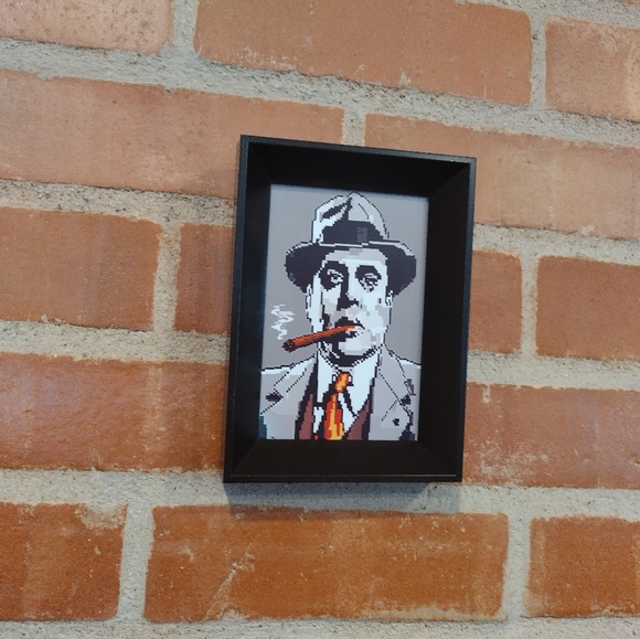 Other - 8 Bit Al Capone Mugshot Framed Art Print lo-fi Pixel Art By Neon Nicho